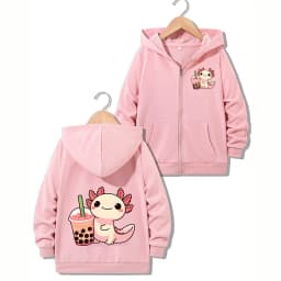 Funny Stylish Casual Hoodie Axolotl Jacket for Boys Girls Zipper Spring and Autumn Trendy Animal Cartoon Sweatshirts Zip Up