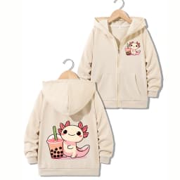 Funny Stylish Casual Hoodie Axolotl Jacket for Boys Girls Zipper Spring and Autumn Trendy Animal Cartoon Sweatshirts Zip Up