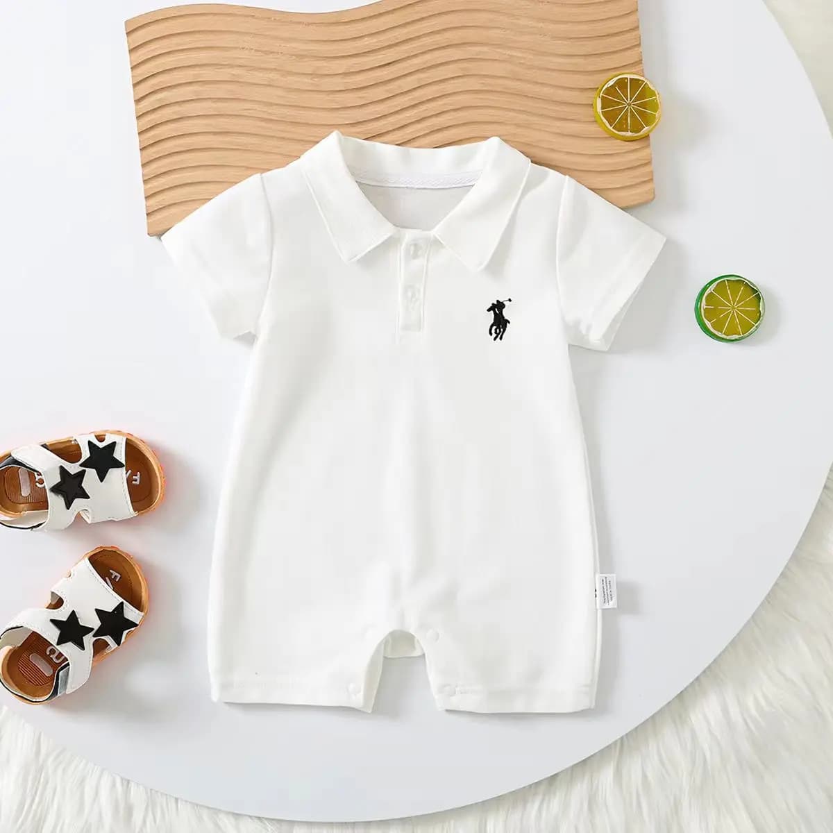 Somenie Boys Lapel Short Sleeve Romper Summer Thin Solid Color Knight Print Infant Jumpsuit