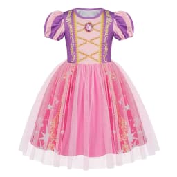 Girls Short Sleeve Fairy Tale Tulle Princess Dress With Printed Pattern Kids Birthday Party Belle Aurora Cosplay Costume 3-10Yrs