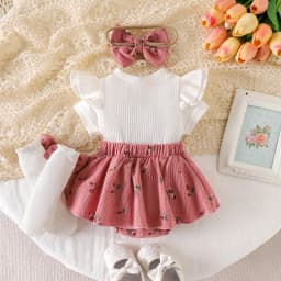 3pcs Summer Cross-border New Designs for Adorable Girls. Short-sleeved Dresses for Children Aged 0-1 Years Old.