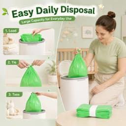 9 Pack Green Diaper Pail Refill Bags 7M Lemon Scent Odor Block Thick Leakproof Recycled Plastic Compatible with Litter Genie Diaper Genie Munchkin Angelcare Tommee Tippee Nursery Baby Waste Disposal Refill Film