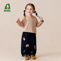 Amila 2026 Autumn New Kids T Shirt Retro Colorful Stripe Two Tone Long Sleeve Base Layer Fashion Casual Soft Comfortable Top