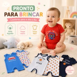 Set 3 Baby Short Jumpsuits 100% Cotton 6 Model Printed Male and Female 3 up to 18 Months