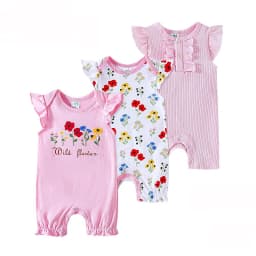 Set 3 Baby Short Jumpsuits 100% Cotton 6 Model Printed Male and Female 3 up to 18 Months