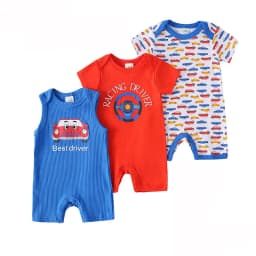 Set 3 Baby Short Jumpsuits 100% Cotton 6 Model Printed Male and Female 3 up to 18 Months