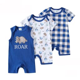 Set 3 Baby Short Jumpsuits 100% Cotton 6 Model Printed Male and Female 3 up to 18 Months