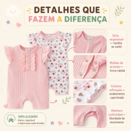 Set 3 Baby Short Jumpsuits 100% Cotton 6 Model Printed Male and Female 3 up to 18 Months
