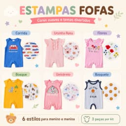 Set 3 Baby Short Jumpsuits 100% Cotton 6 Model Printed Male and Female 3 up to 18 Months