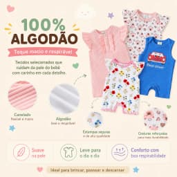 Set 3 Baby Short Jumpsuits 100% Cotton 6 Model Printed Male and Female 3 up to 18 Months