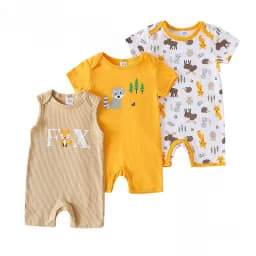 Set 3 Baby Short Jumpsuits 100% Cotton 6 Model Printed Male and Female 3 up to 18 Months
