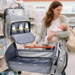 Large Capacity Mommy Diaper Backpack with Changing Mat, Foldable Baby Bed Design Nursing Bag for Milk Bottle Storage