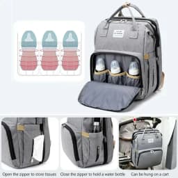 Large Capacity Mommy Diaper Backpack with Changing Mat, Foldable Baby Bed Design Nursing Bag for Milk Bottle Storage