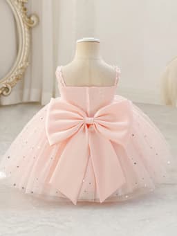 Elegant Pink Silk Party Dress for Girls Featuring Glitter-Embellished Net Overlay, Delicate Butterfly-Knot Accents Banquets
