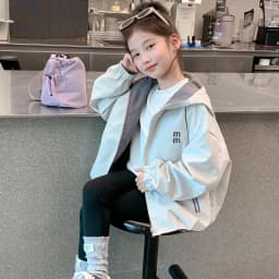 2026 Spring Autumn Girls Reversible Waterproof Hooded Jacket Teen Kid Letter Print Windbreaker Coat Children Loose Outerwear Top