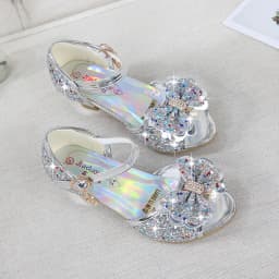 Children Princess Sandals Kids Girls Wedding Shoes High Heels Dress Shoes Bowtie Purple Pink Blue Silver Shoes For Girls