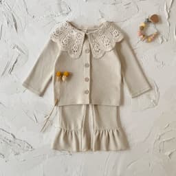 2PCS Spring Autumn New Born Baby Set Comfortable Large Lace Collar Single-breasted Long Sleeve Pant Baby Girl Clothes