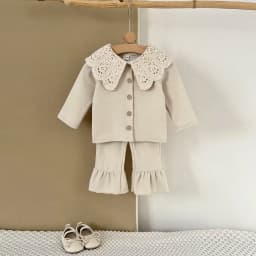 2PCS Spring Autumn New Born Baby Set Comfortable Large Lace Collar Single-breasted Long Sleeve Pant Baby Girl Clothes
