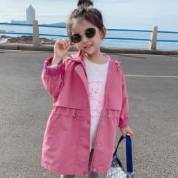 2025 Hot Selling Spring Autumn Girls Coat Long Style Waist Retractable Hoodies Windbreaker Jacket For 3-12 Years Old Kids