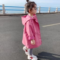 2025 Hot Selling Spring Autumn Girls Coat Long Style Waist Retractable Hoodies Windbreaker Jacket For 3-12 Years Old Kids