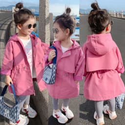 2025 Hot Selling Spring Autumn Girls Coat Long Style Waist Retractable Hoodies Windbreaker Jacket For 3-12 Years Old Kids