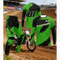 2025-26 Motocross Kawasaki Jersey and Pants for Kids Set The Motocross Endurance Gear Combination Off-road Youth Racing Suit