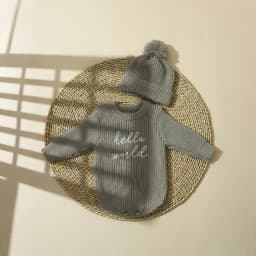 Ylsteed Hello World Knitting Newborn Photography Romper with Matching Pomp Hat Baby Boy Girl Sweater Outfits for Photo Shooting