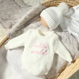 Ylsteed Hello World Knitting Newborn Photography Romper with Matching Pomp Hat Baby Boy Girl Sweater Outfits for Photo Shooting