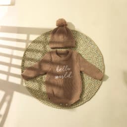 Ylsteed Hello World Knitting Newborn Photography Romper with Matching Pomp Hat Baby Boy Girl Sweater Outfits for Photo Shooting