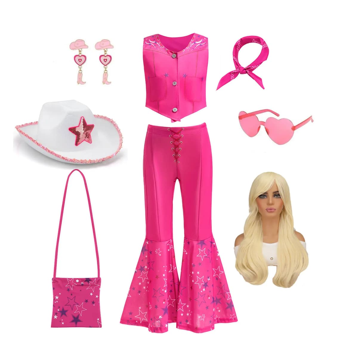 Cow Girls Dress up Movie Heroine Inspired Sweet Doll Girl Carnival Pink Cowboy Costume Vest+Flared Pants+Bandana Street Outfit
