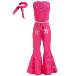 Cow Girls Dress up Movie Heroine Inspired Sweet Doll Girl Carnival Pink Cowboy Costume Vest+Flared Pants+Bandana Street Outfit