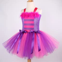 Girls Cat Costume Hot Pink Purple Cartoon Magic Striped Cat Tutu Dress Toddler Kids Halloween Carnival Party Dress Up Outfits