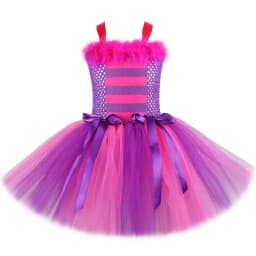 Girls Cat Costume Hot Pink Purple Cartoon Magic Striped Cat Tutu Dress Toddler Kids Halloween Carnival Party Dress Up Outfits