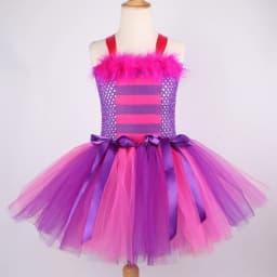 Girls Cat Costume Hot Pink Purple Cartoon Magic Striped Cat Tutu Dress Toddler Kids Halloween Carnival Party Dress Up Outfits