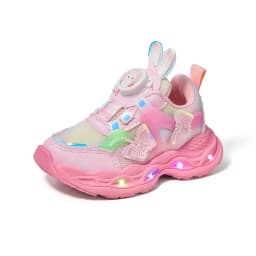 2026 Kids Casual Butterfly Decor Shoes Girls Led Light Cartoon PU Leather Fashion Sport Flat Bottom Shoes Breathable Purple Pink