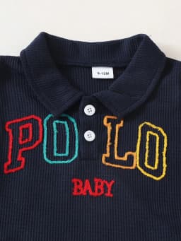 Baby Boys Two-Piece Set Embroidered Long-Sleeved Polos with Colorful Letters Waffle Shorts College-Style Spring Summer Outfit