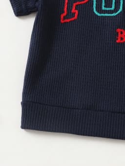 Baby Boys Two-Piece Set Embroidered Long-Sleeved Polos with Colorful Letters Waffle Shorts College-Style Spring Summer Outfit
