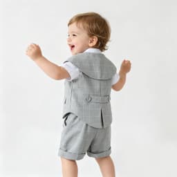 Gray Plaid Toddler Boy Gentleman Suit White Shirt Summer Thin Linen Vest Shorts Bow Tie Kids Wedding Baptism Formal Costume Set