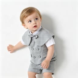 Gray Plaid Toddler Boy Gentleman Suit White Shirt Summer Thin Linen Vest Shorts Bow Tie Kids Wedding Baptism Formal Costume Set