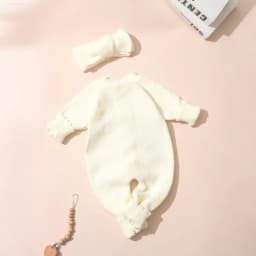 Ylsteed 2Pcs Newborn Knitted Outfit With Bow Headband, Welcome Embroidered Baby Romper For Photo Shoot & Daily Wear 0-3M