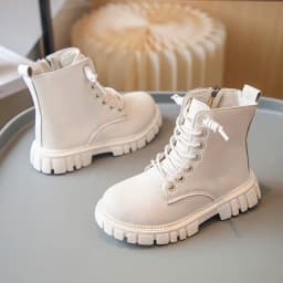 Spring Autumn Girls Ankle Boots Fashion School Kids Leather Boots Thick Bottom Non-slip Children's Platform Causal Boots Black