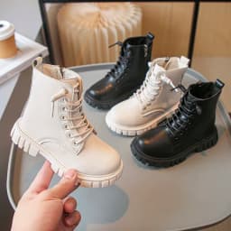 Spring Autumn Girls Ankle Boots Fashion School Kids Leather Boots Thick Bottom Non-slip Children's Platform Causal Boots Black
