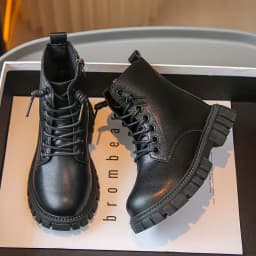 Spring Autumn Girls Ankle Boots Fashion School Kids Leather Boots Thick Bottom Non-slip Children's Platform Causal Boots Black