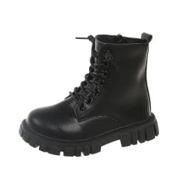 Spring Autumn Girls Ankle Boots Fashion School Kids Leather Boots Thick Bottom Non-slip Children's Platform Causal Boots Black