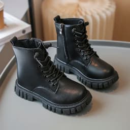 Spring Autumn Girls Ankle Boots Fashion School Kids Leather Boots Thick Bottom Non-slip Children's Platform Causal Boots Black