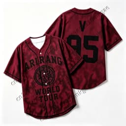 Kpop Arirang World Tour 95 Baseball Jersey Men Women Burgundy Tie Dye Button Up Short Sleeve Loose Concert Fans Kids Casual Tops
