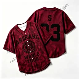 Kpop Arirang World Tour 95 Baseball Jersey Men Women Burgundy Tie Dye Button Up Short Sleeve Loose Concert Fans Kids Casual Tops