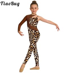Kids Girls Gymnastics Ballet Dance Leotard Shiny Rhinestone Printed Unitards Jumpsuit for Figure Skating Acrobatics Performance