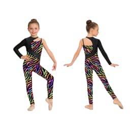 Kids Girls Gymnastics Ballet Dance Leotard Shiny Rhinestone Printed Unitards Jumpsuit for Figure Skating Acrobatics Performance