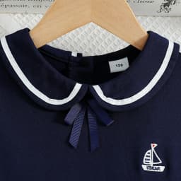 5-12Y Girls Dress Navy Blue Sailor Sundress 2026 New Peter Pan Collar Short Sleeve Pleated School Casual Dress